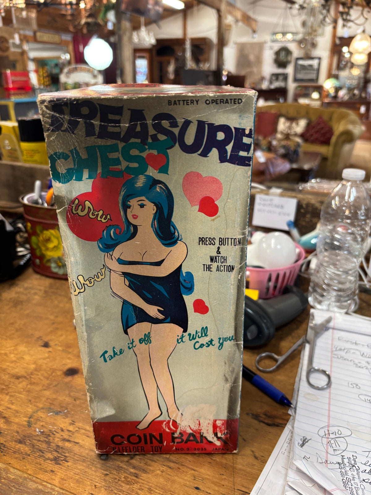 Vintage Japanese Treasure Chest Risqué Battery-Operated Coin Bank – Original Box – Lifefelder Toy