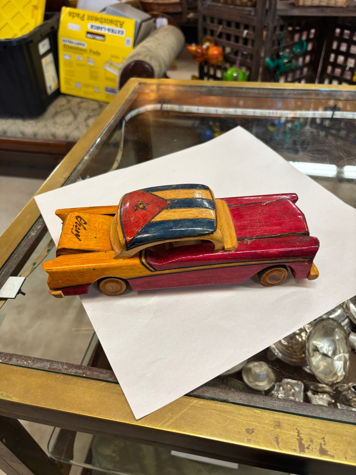 Handcrafted Wooden Classic Car with Puerto Rican Flag – Signed Luis Gustavo 2018