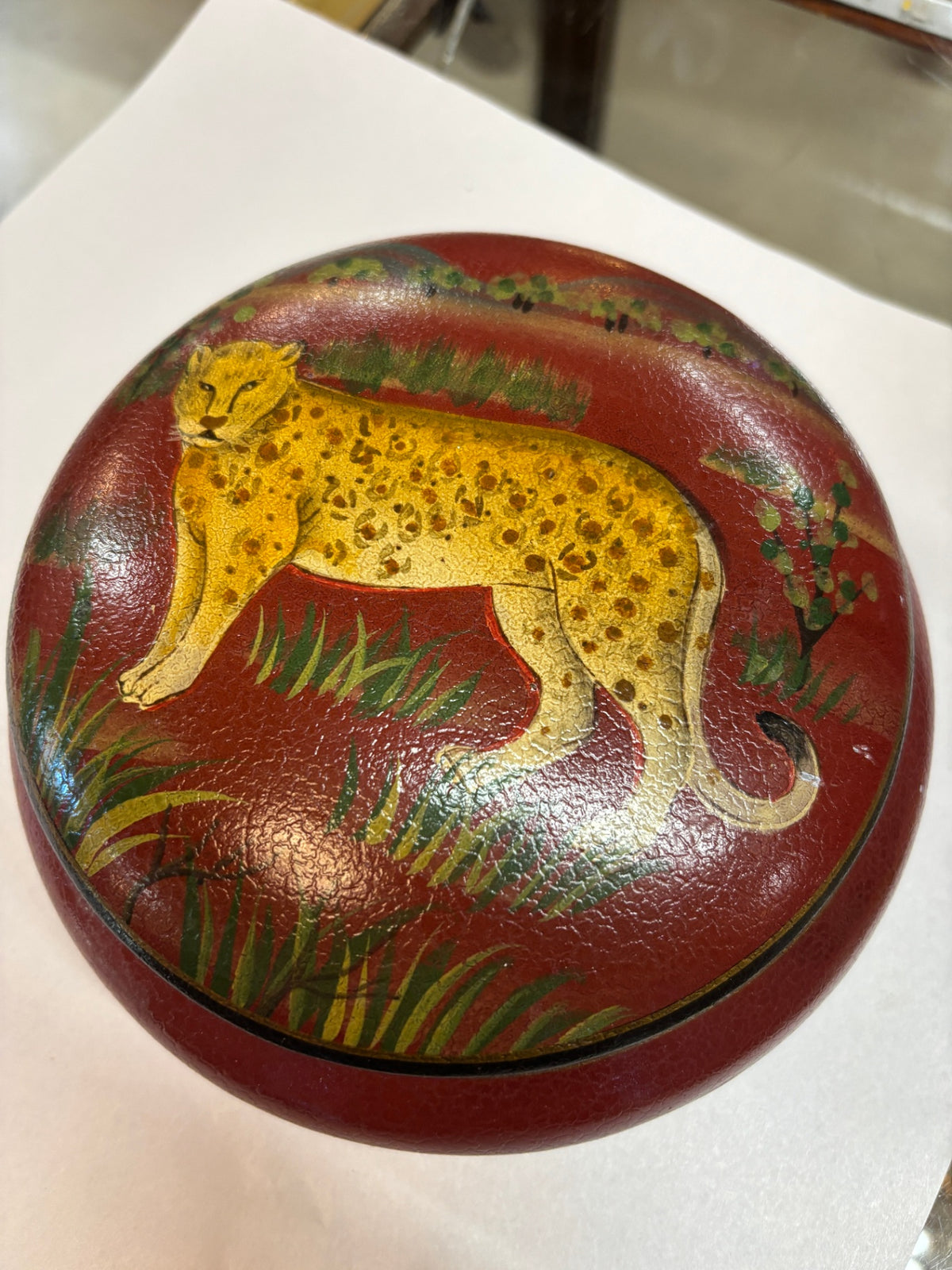 Hand-Painted Leopard Safari Decorative Round Trinket Box