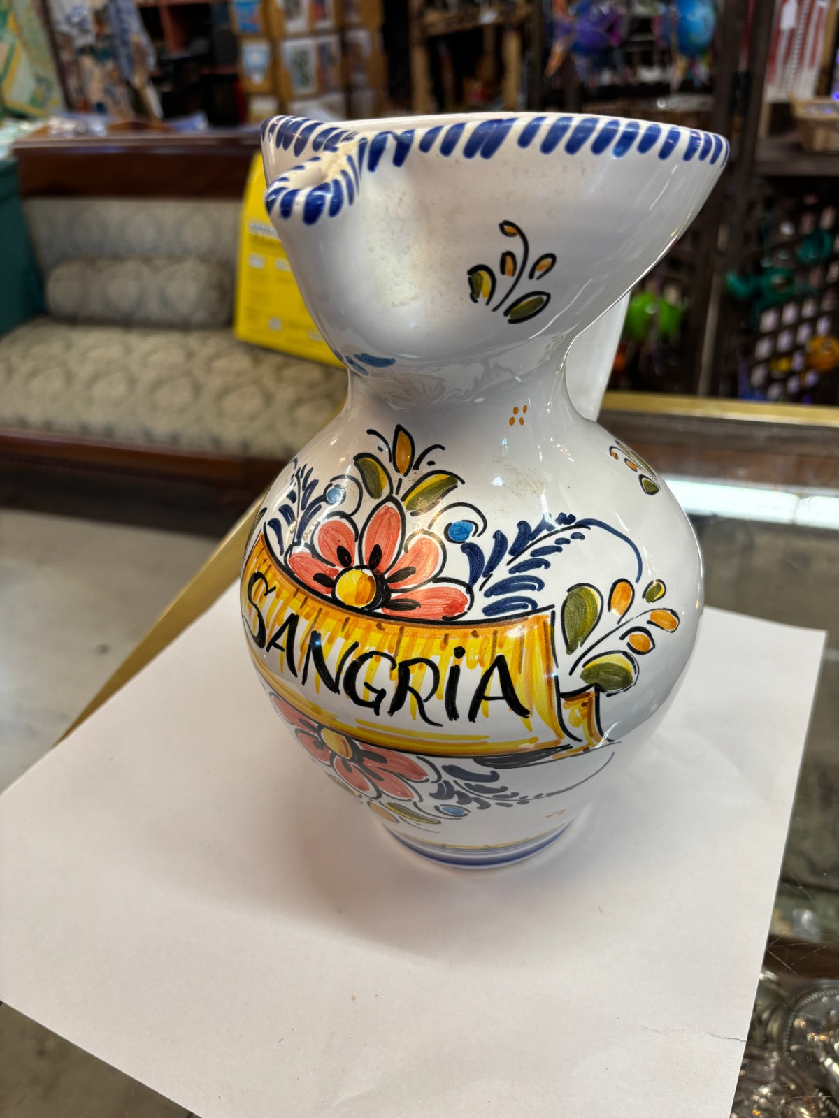Vintage Hand-Painted Sangria Pitcher – Colorful Spanish-Style Floral Ceramic