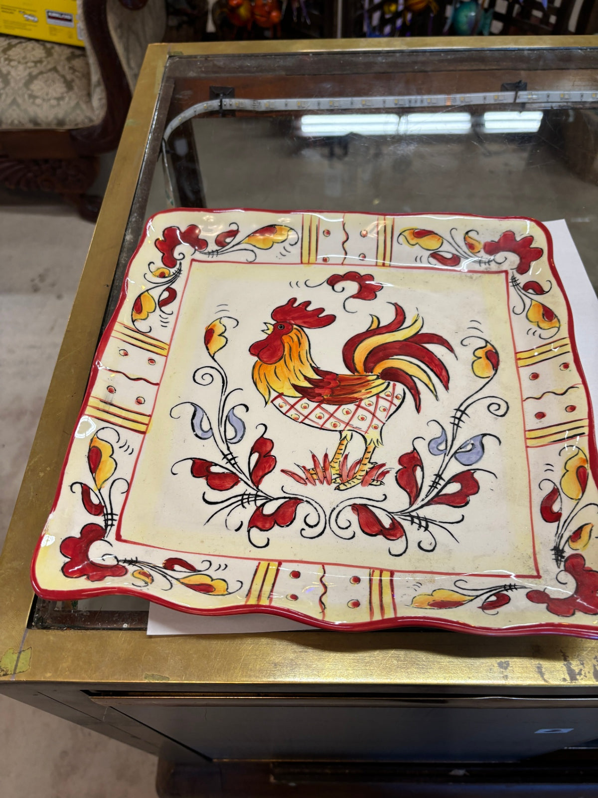 Italian Rooster Hand-Painted Ceramic Square Serving Platter – Tuscan Farmhouse Style