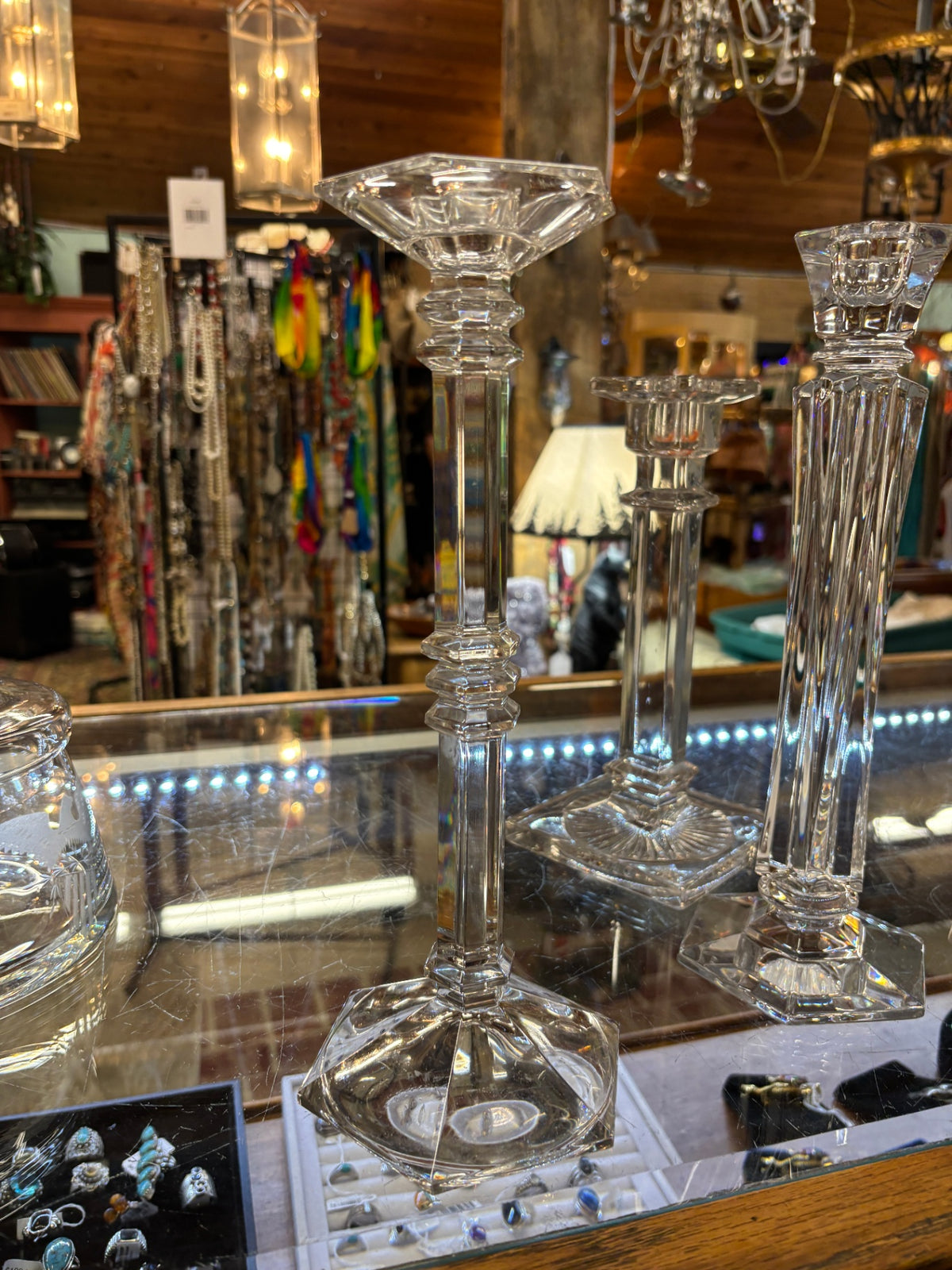 Vintage Clear Pressed Glass Candlestick Holder