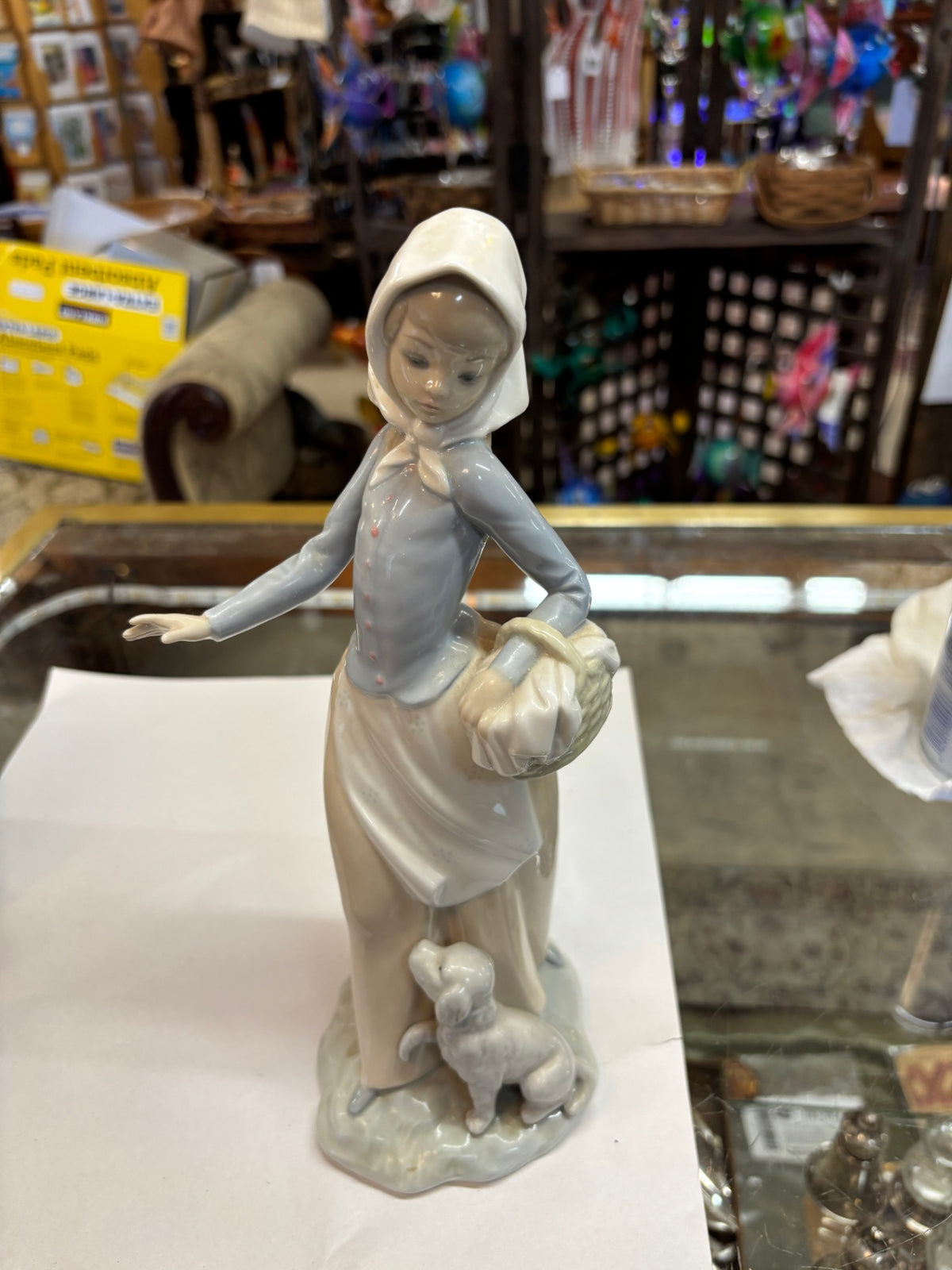Vintage Porcelain Girl with Basket and Lamb Figurine – Pastoral Farm Girl