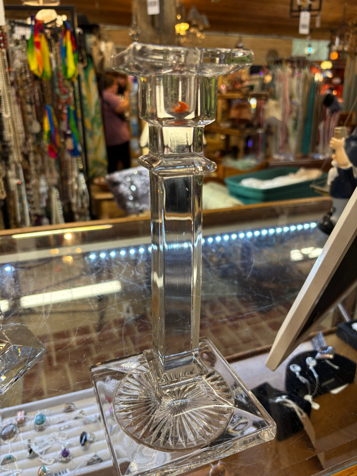 Vintage Clear Pressed Glass Candlestick Holder