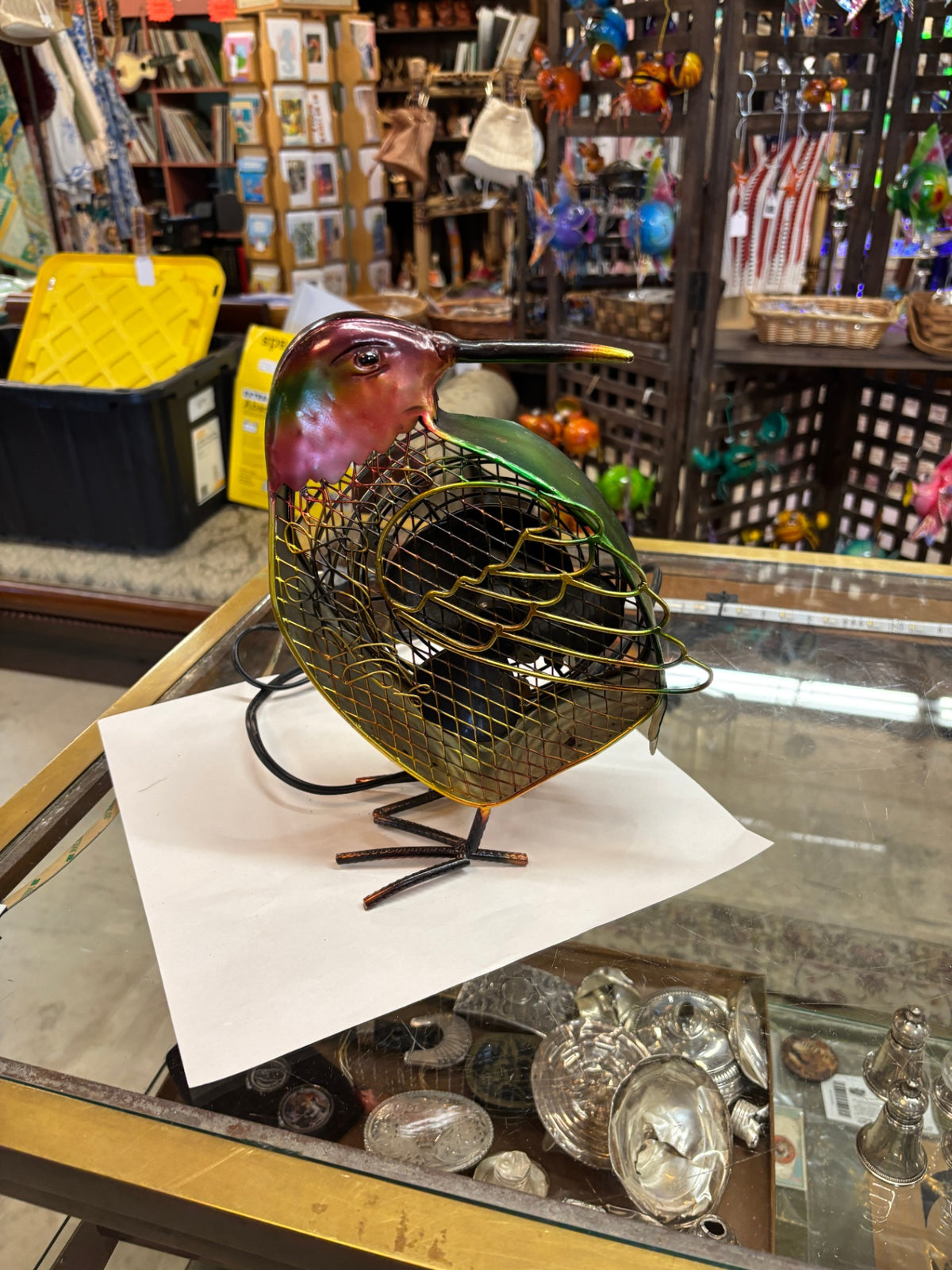 Colorful Metal Hummingbird Decorative Tabletop Fan