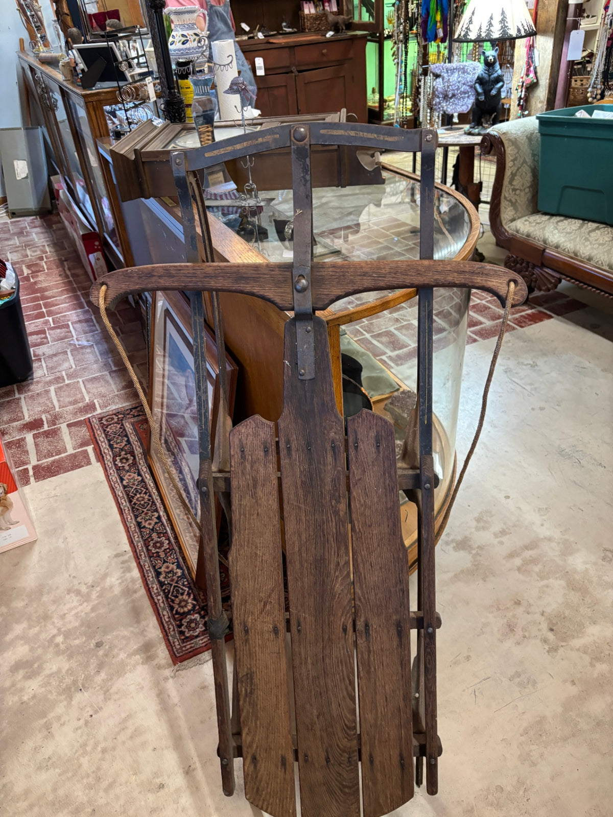 Antique Wooden & Metal Runner Sled – Vintage Winter Decor