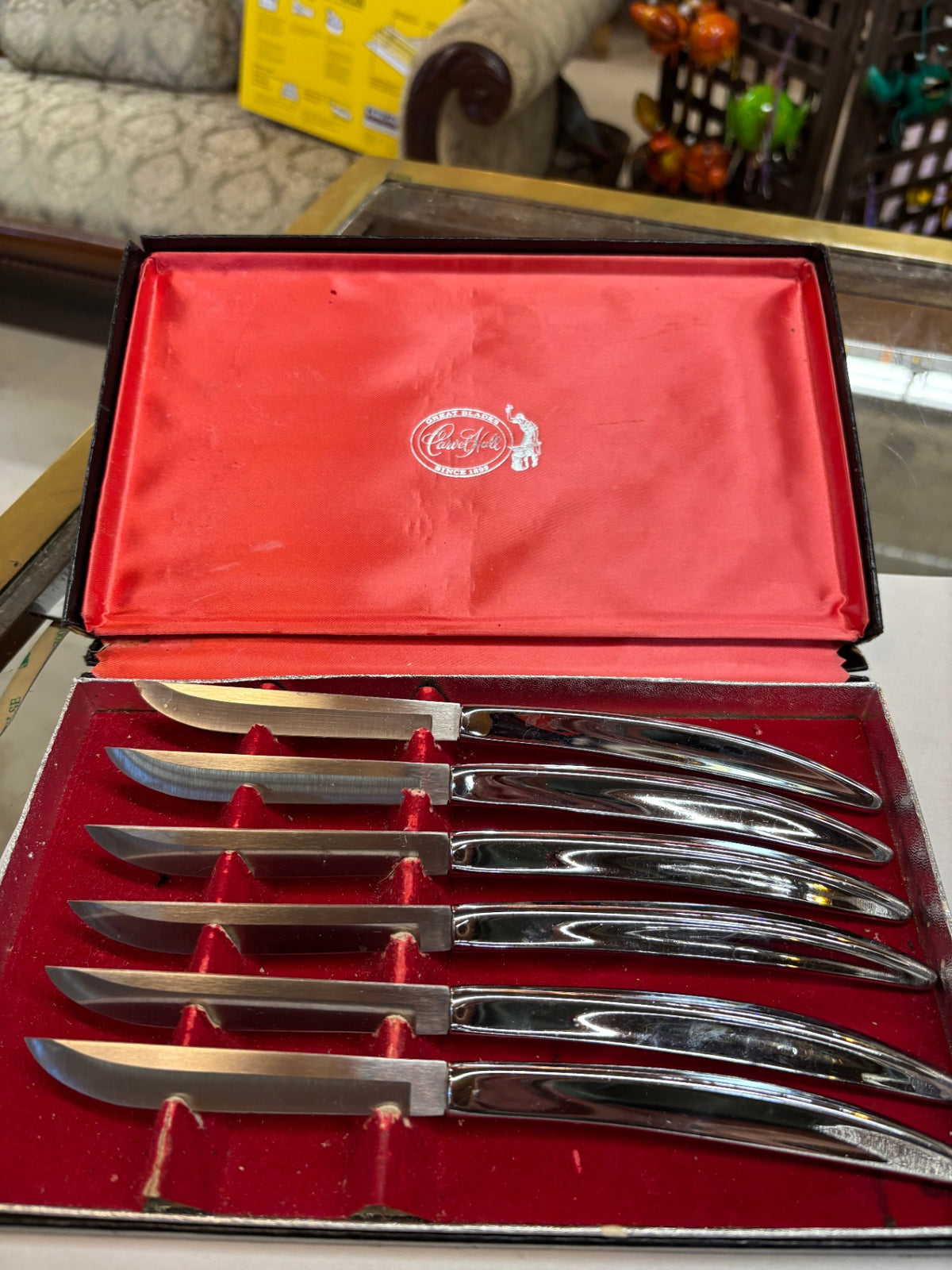 Vintage David Hall Set of 6 Stainless Steel Steak Knives – Original Red Velvet Presentation Box