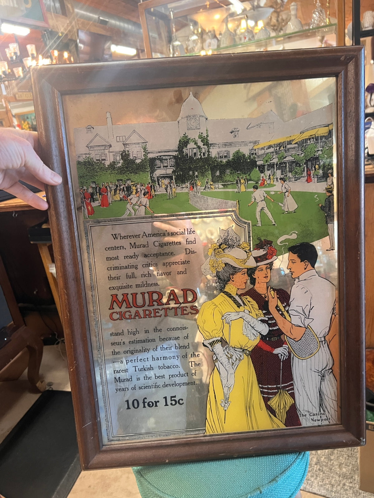 VTG MURAD CIGARETTES NEWPORT CASINO FRAMED ADVERTISING MIRROR 