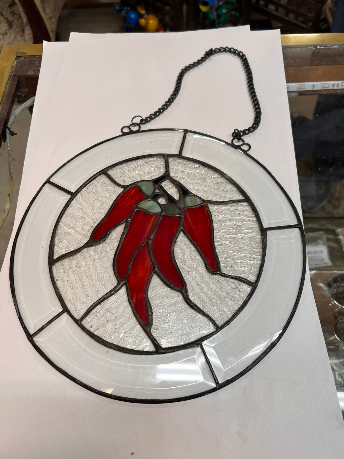 Red Chili Pepper Bunch Stained Glass Hanging Kitchen Window Suncatcher 12in