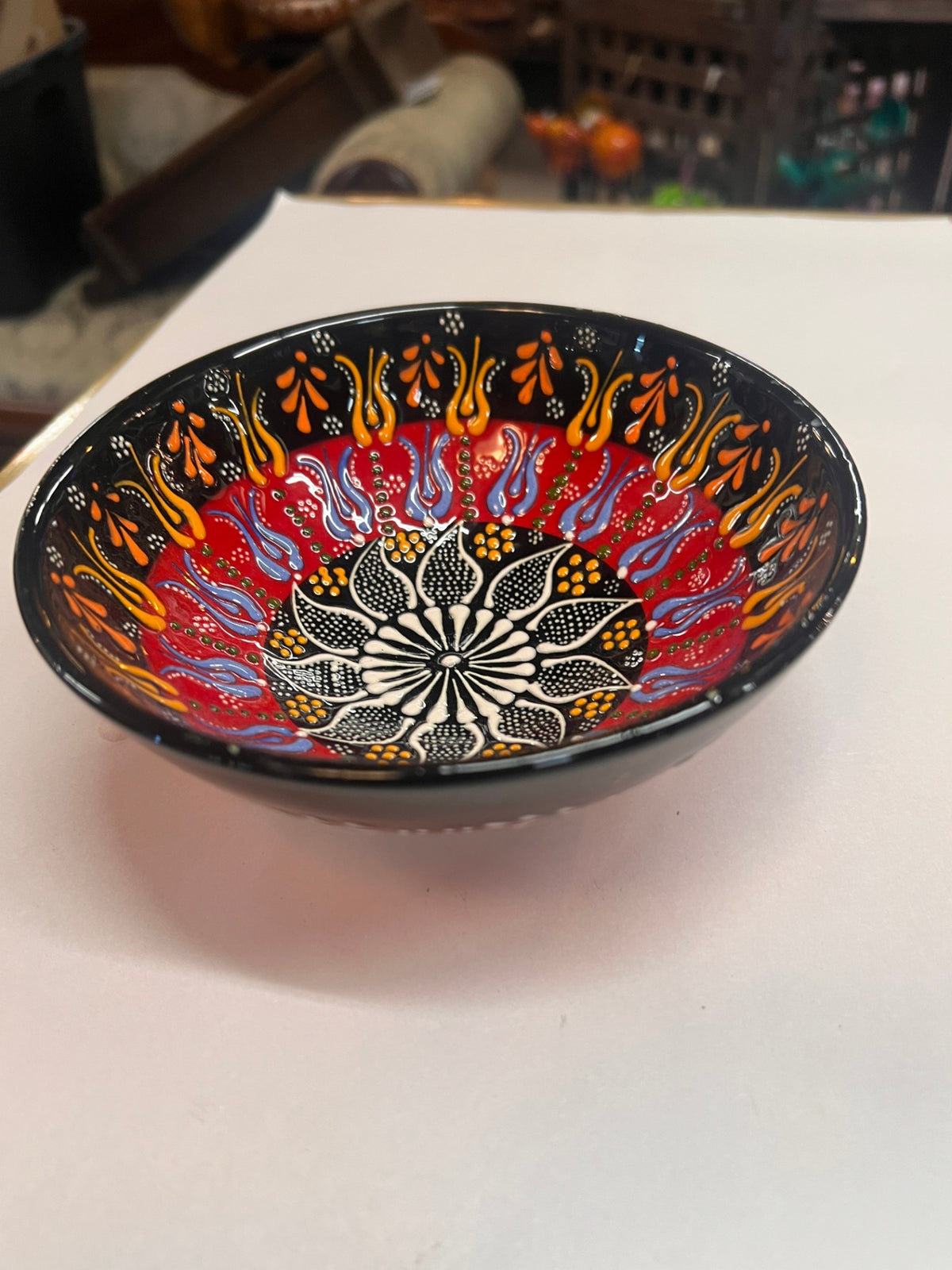 GORGEOUS Turkish Handmade Ceramic Pottery Raised Enamel Handmade Red Bowl 6"WGORGEOUS Turkish Handmade Ceramic Pottery Raised Enamel Handmade Red Bowl 6"W Ended