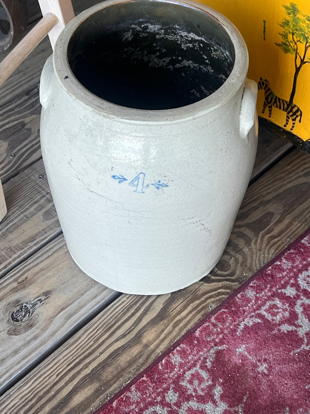 Antique 19th Century 4-Gallon Ovoid Salt-Glazed Stoneware Crock with Cobalt Blue Decoration