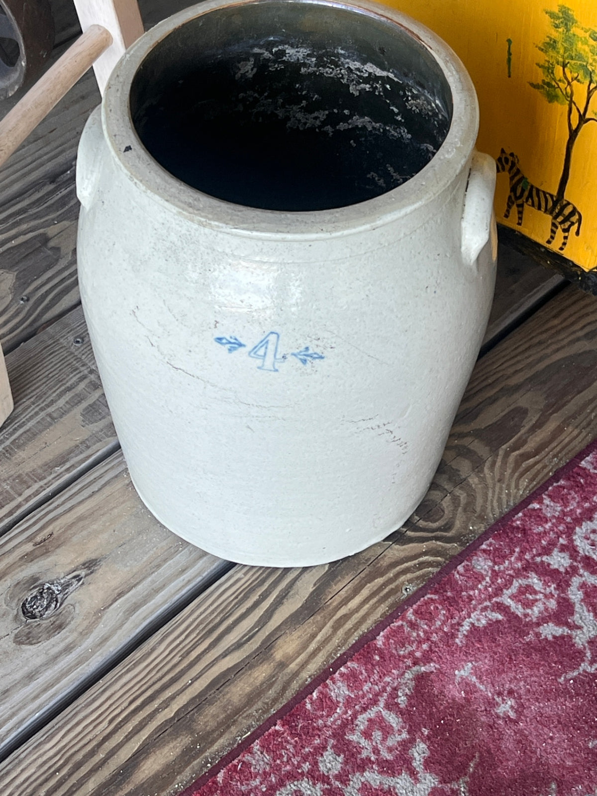 Antique 19th Century 4-Gallon Ovoid Salt-Glazed Stoneware Crock with Cobalt Blue Decoration