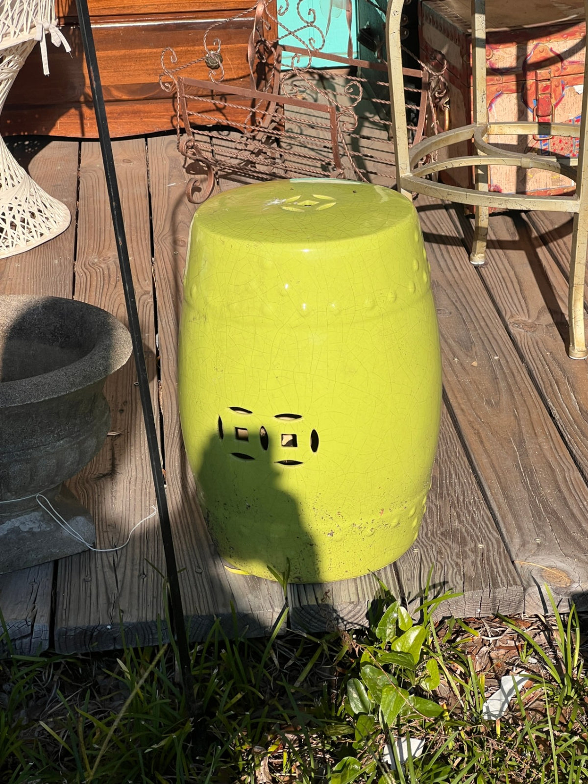 Ceramic Barrel Stool with Cutout Design, Accent Side Table