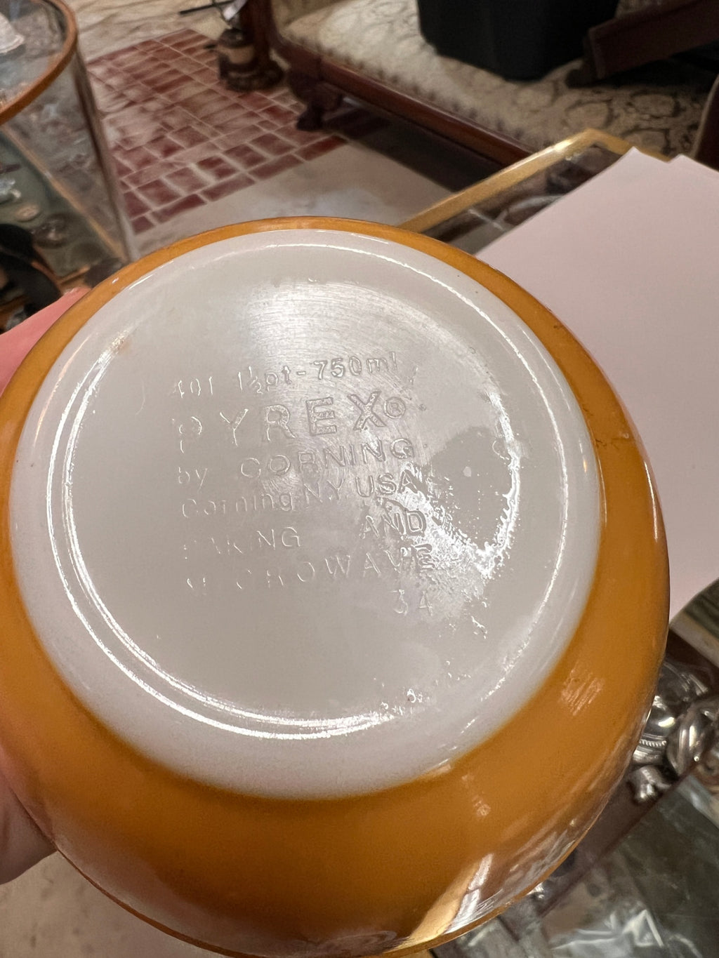 Vintage Small Pyrex BUTTERFLY GOLD Yellow Floral Round Mixing Bowl