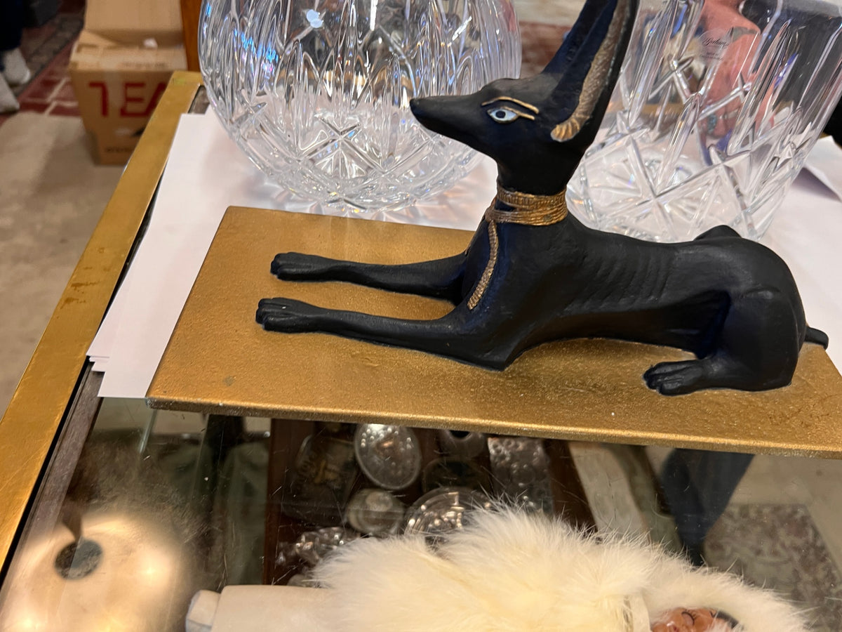 Heavy Egyptian Anubis Jackal Statue – Black & Gold Reclining Figure Sculpture