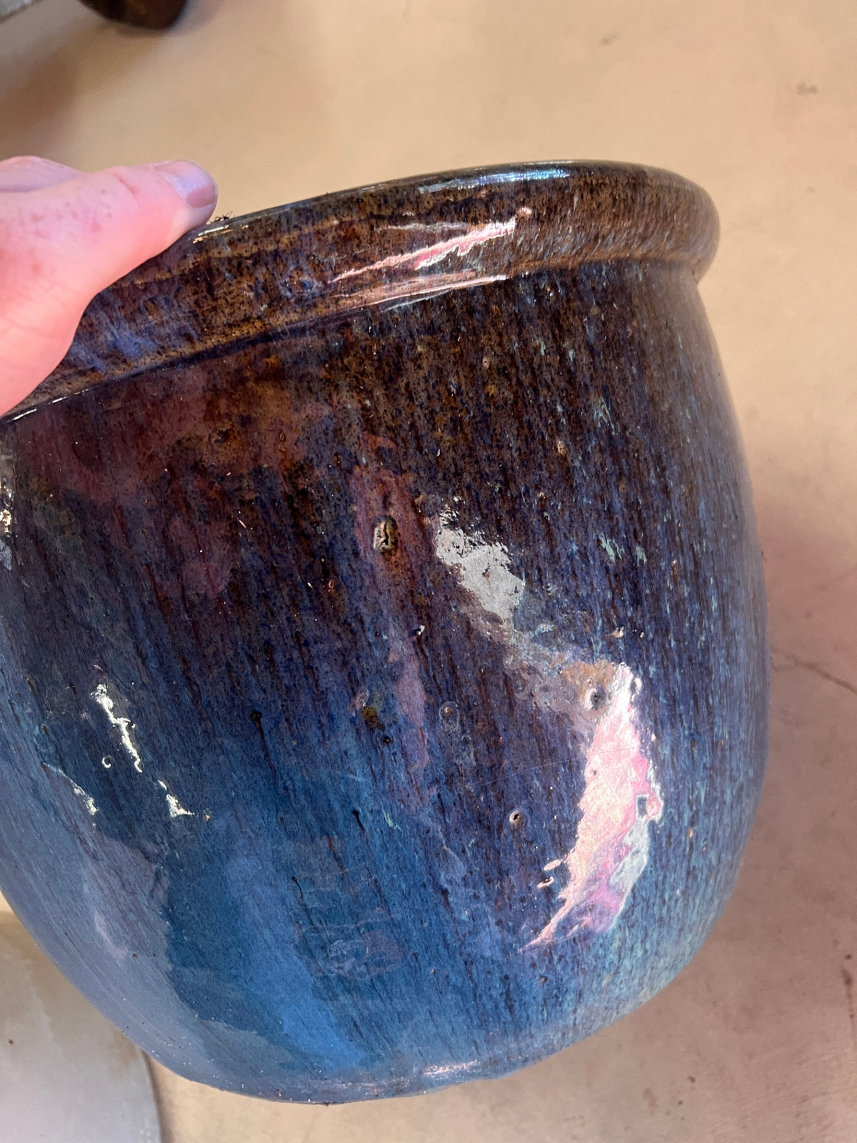 Blue Drip Glazed Stoneware Garden Planter – Rustic Pottery Flower Pot