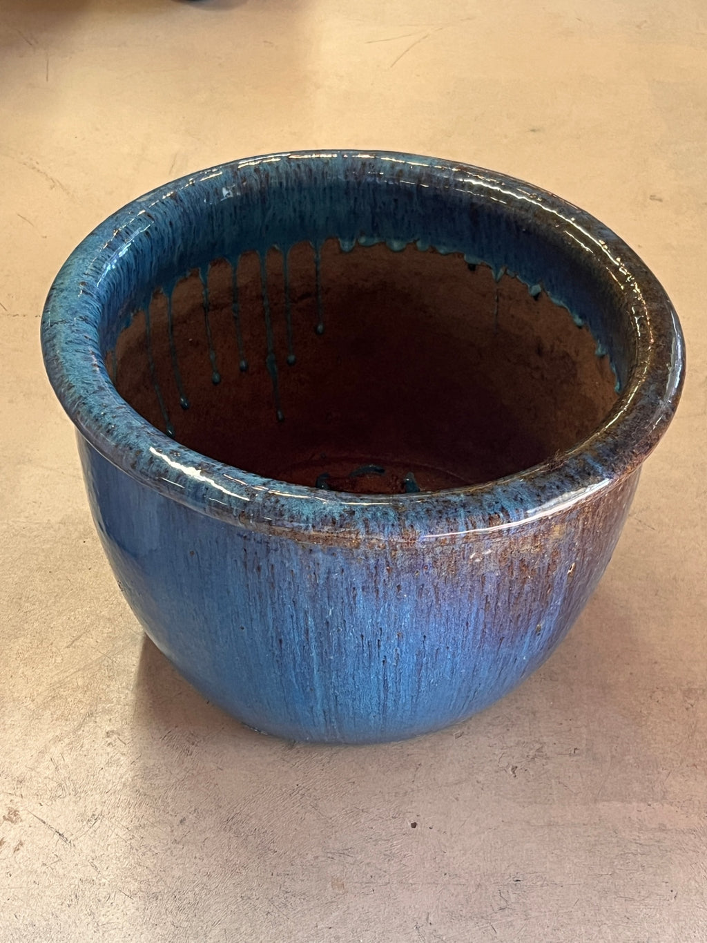 Blue Drip Glazed Stoneware Garden Planter – Rustic Pottery Flower Pot