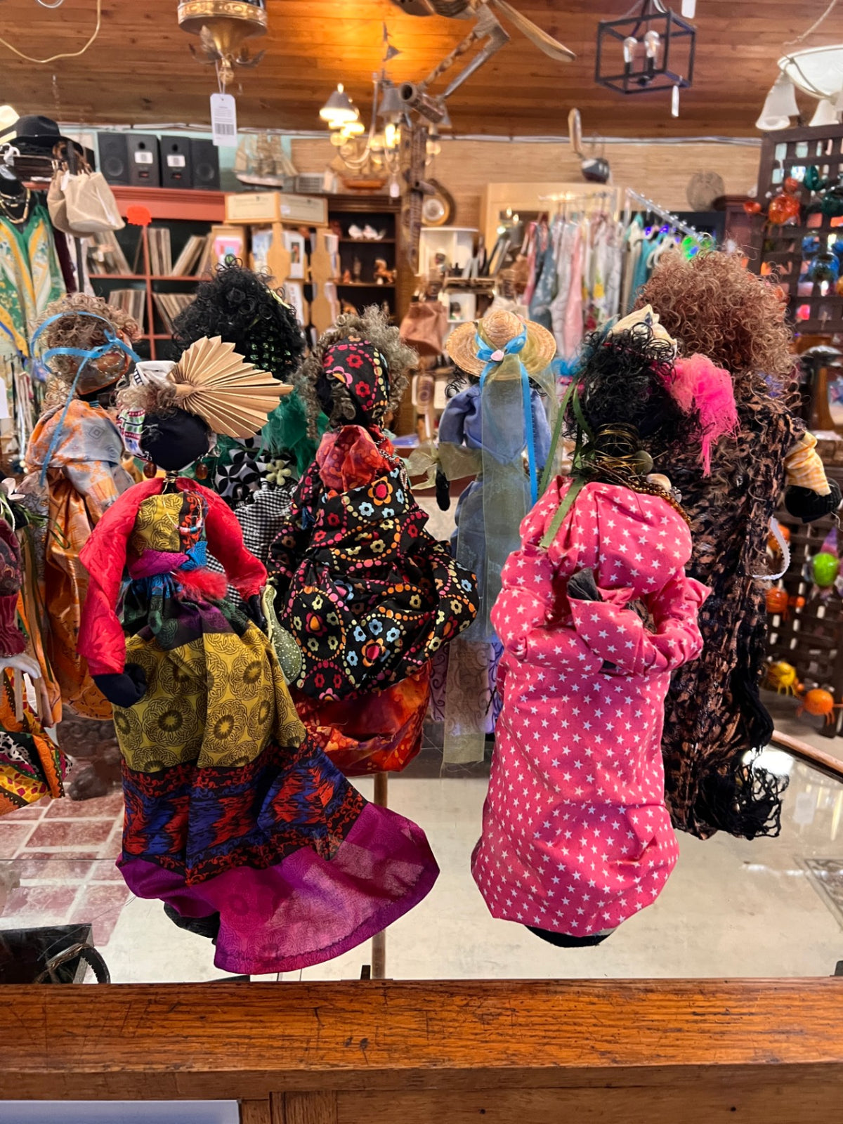 Handmade African American Folk Art Bottle Dolls – Colorful Textile Sculptures – 16"