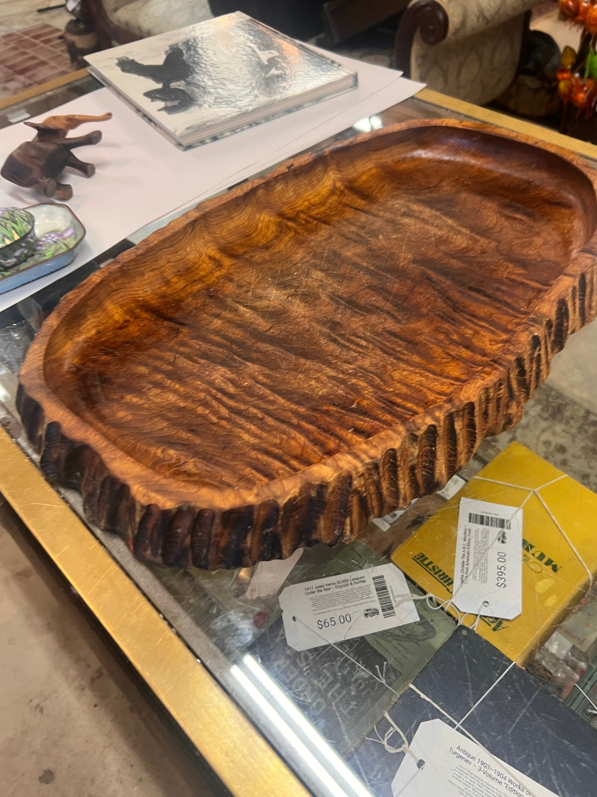Carved Burl Wooden Tray