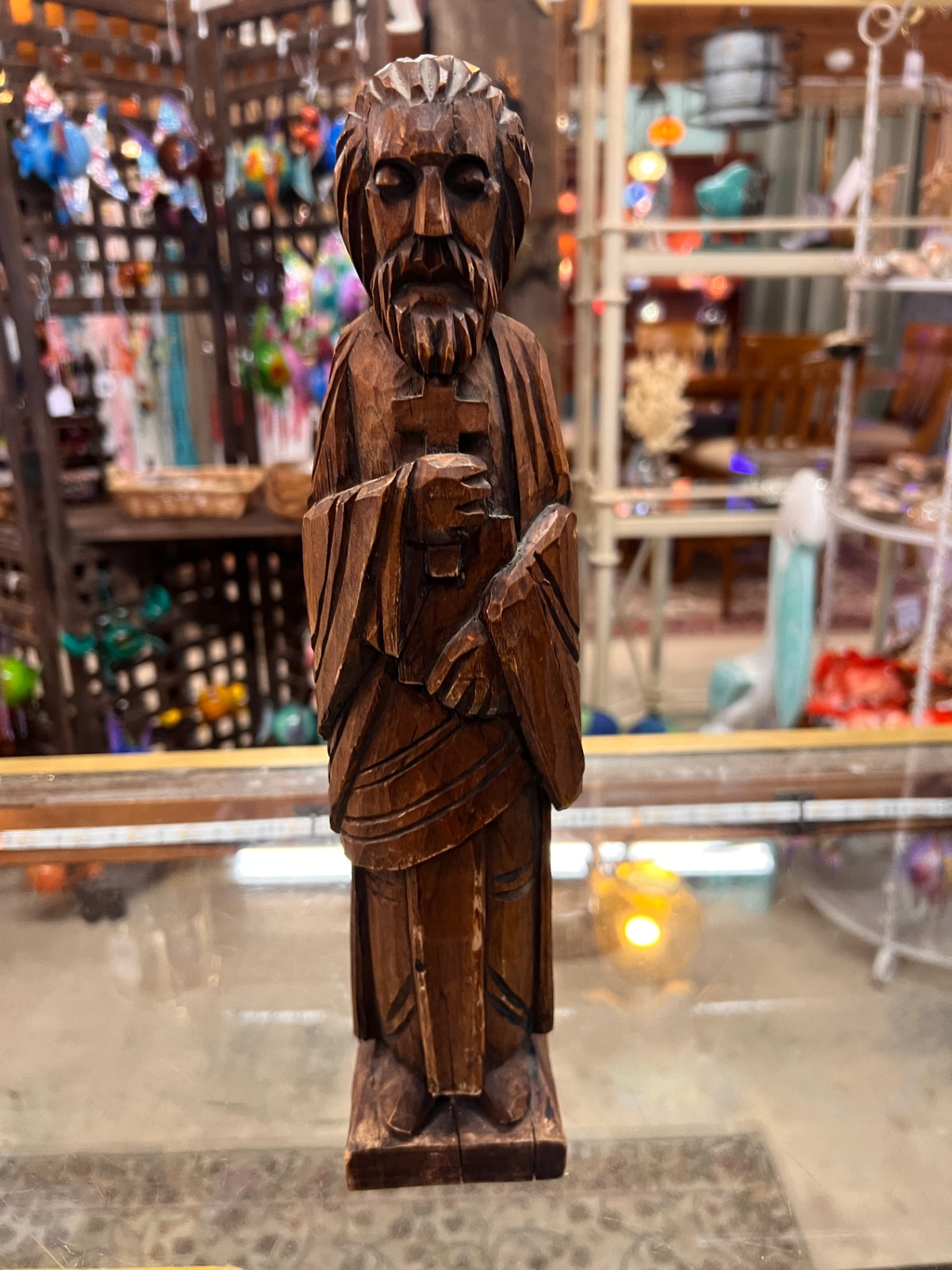 Vintage Hand-Carved Wooden Jesus Christ Religious Folk Art Sculpture