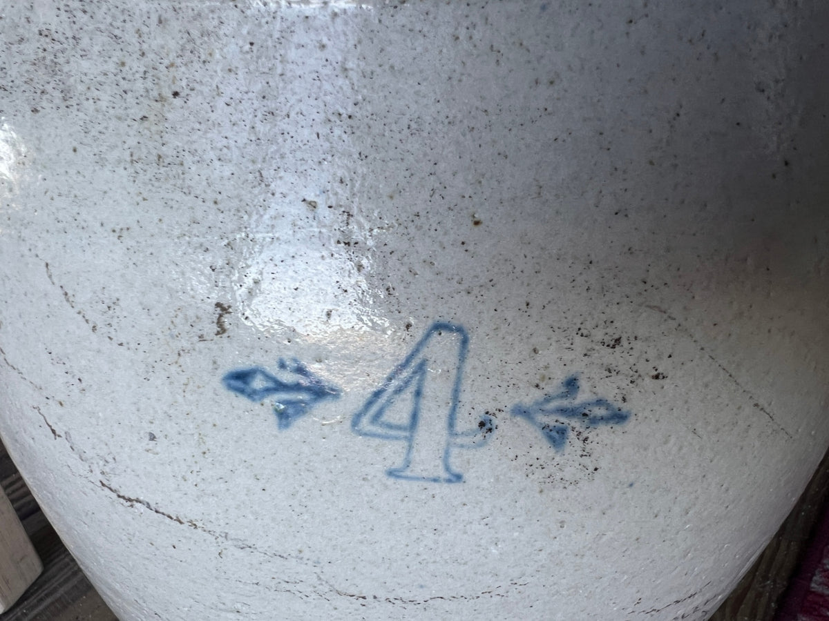 Antique 19th Century 4-Gallon Ovoid Salt-Glazed Stoneware Crock with Cobalt Blue Decoration