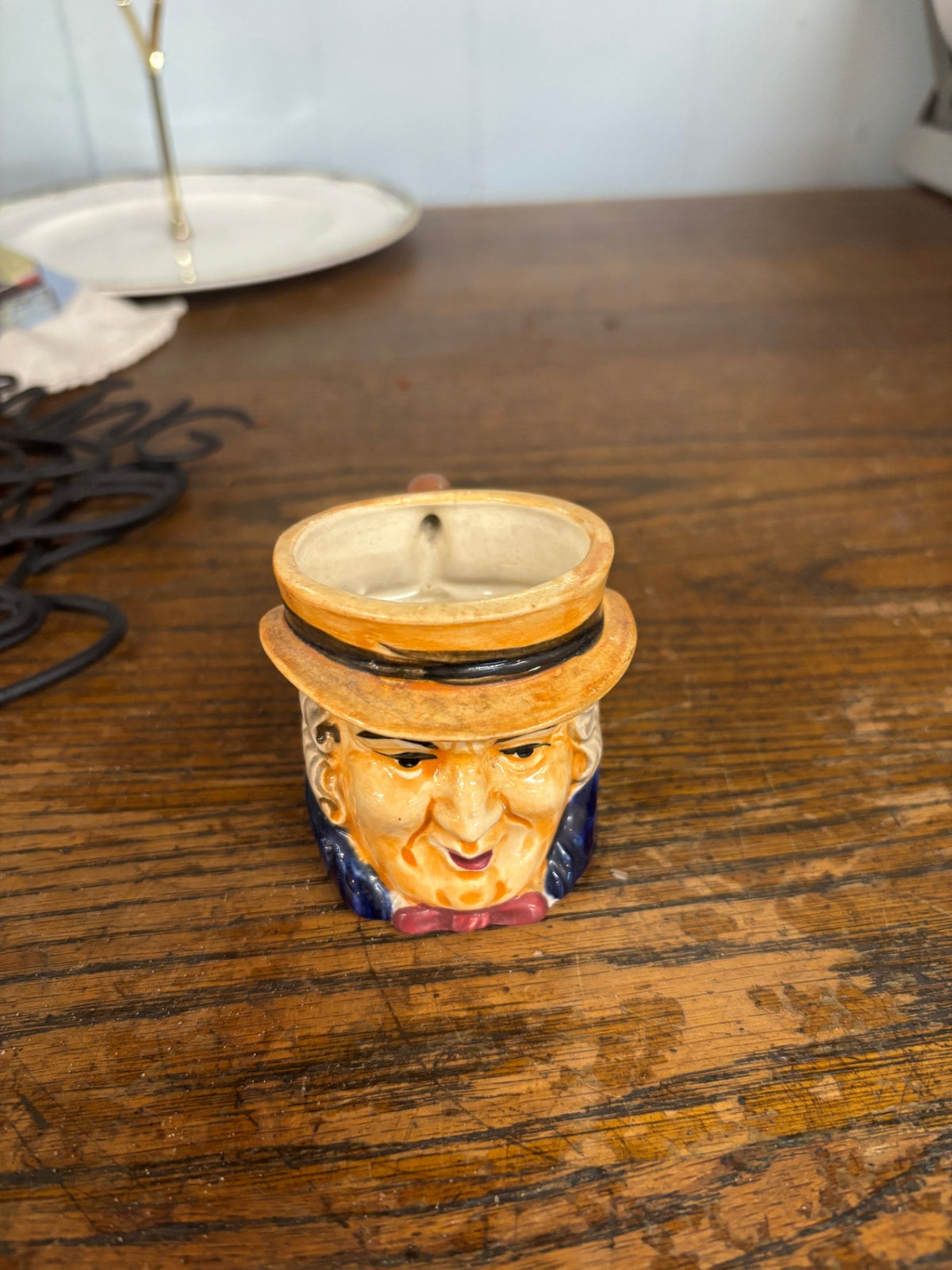 Vintage miniature Toby-style character head mug or toothpick holder