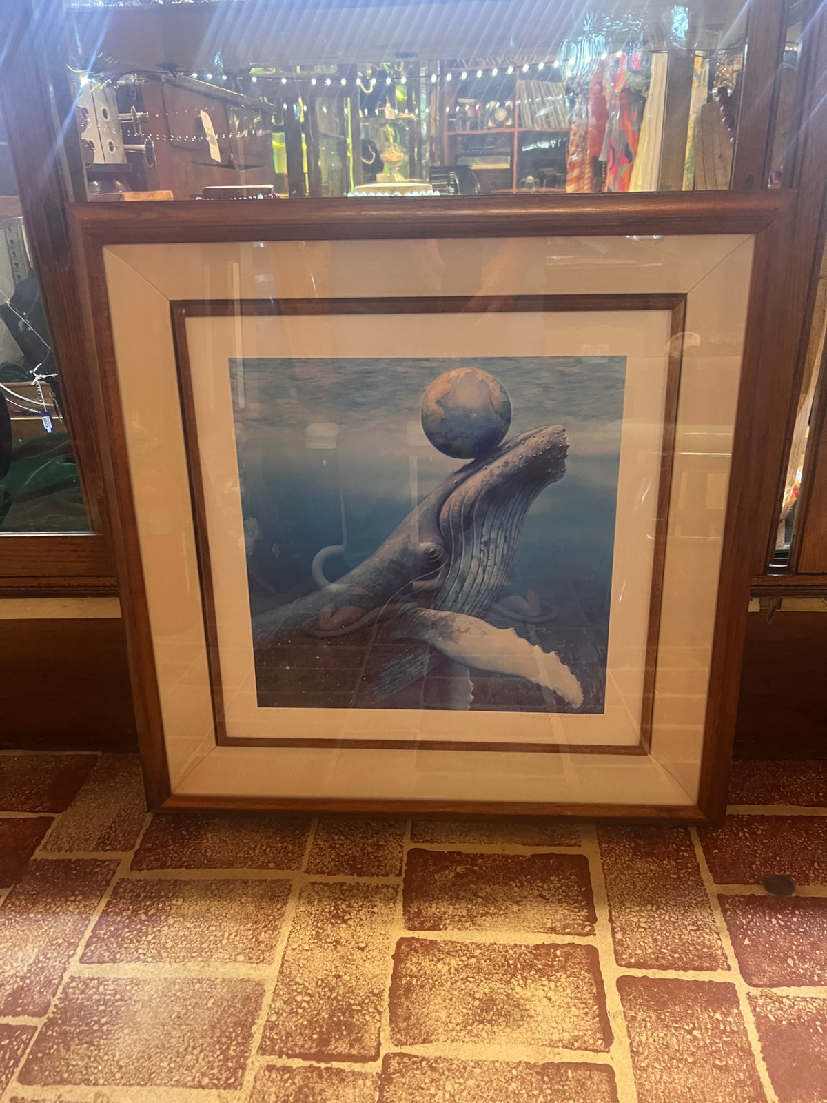 Margery Spielman 1993 Signed Artist's Proof Humpback Whale & Earth Framed Art Print AP 8/45