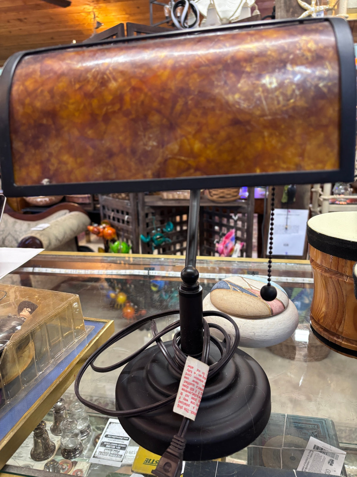 Mission-style or Art Deco-inspired banker's desk lamp