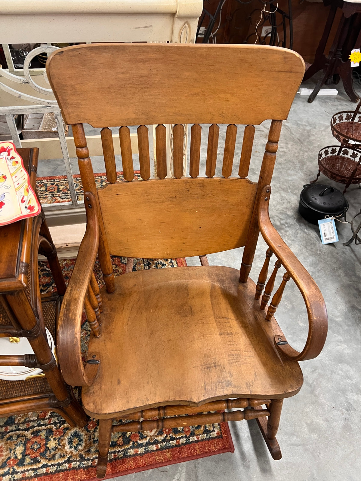 Antique Oak Spindle Back Rocking Chair – Colonial Revival Style, Early 1900s