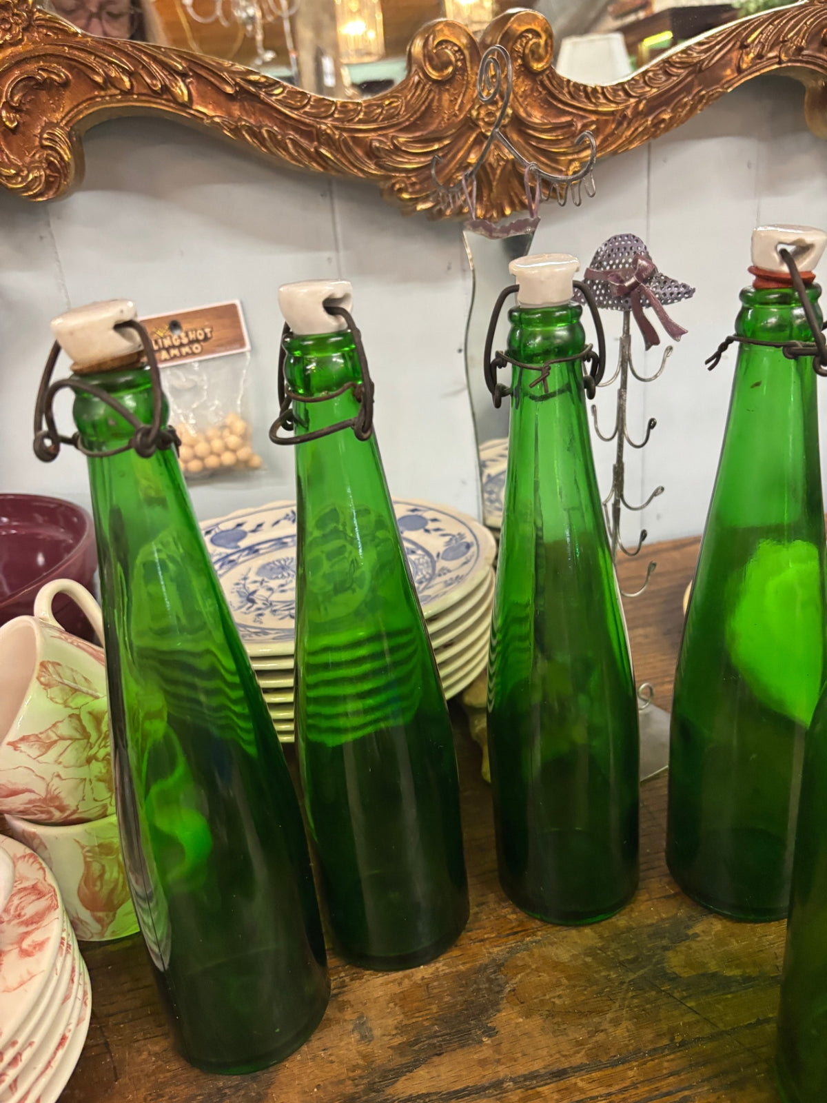 Vintage green glass swing-top (or bail-top) bottles 