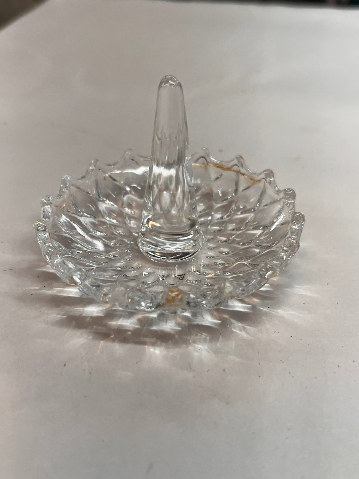 Vintage Crystal Ring Tree Dish | Scalloped Cut Glass Trinket Tray