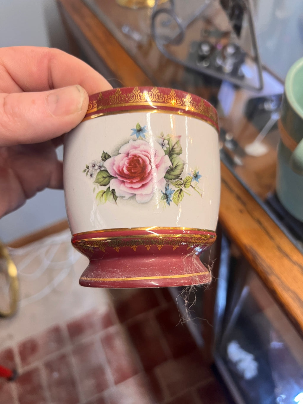 Vintage SALLS Porcelain Rose Floral Pedestal Planter – Burgundy & Gold