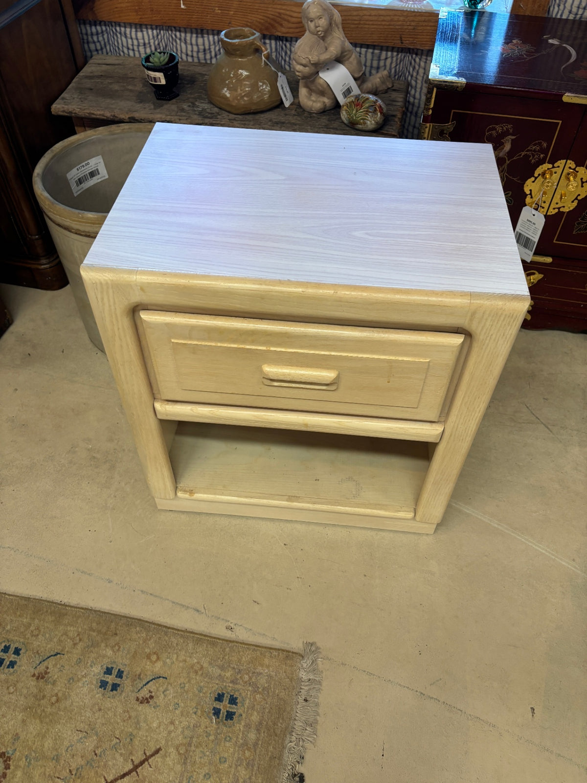 Vintage Blonde Wood One-Drawer Nightstand with Open Shelf