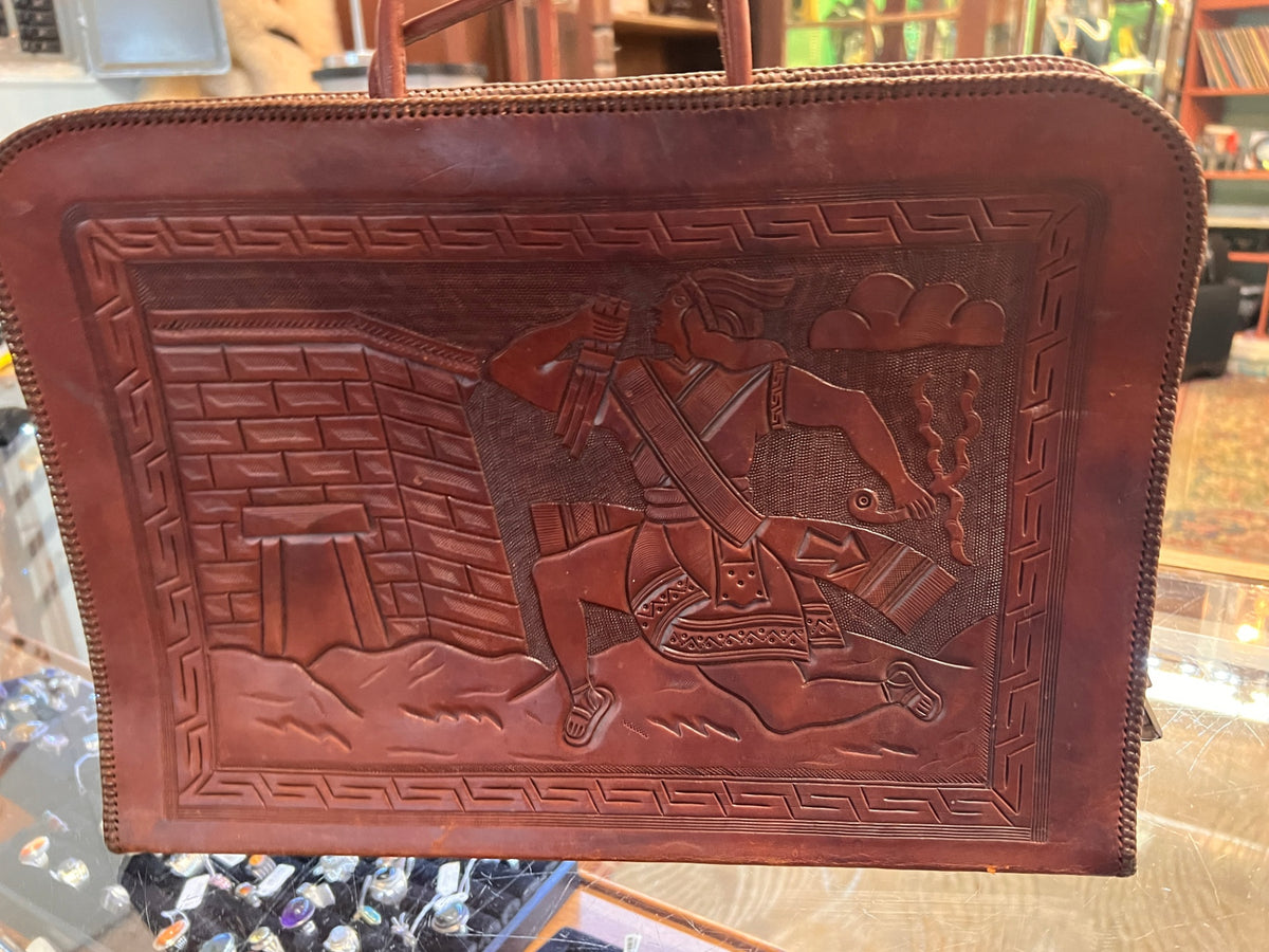 Vintage Tooled Leather Portfolio Briefcase – Peruvian Inca & Equestrian Designs
