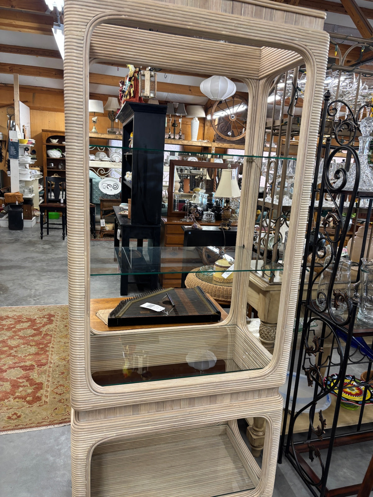  Rattan and Glass Etagère 