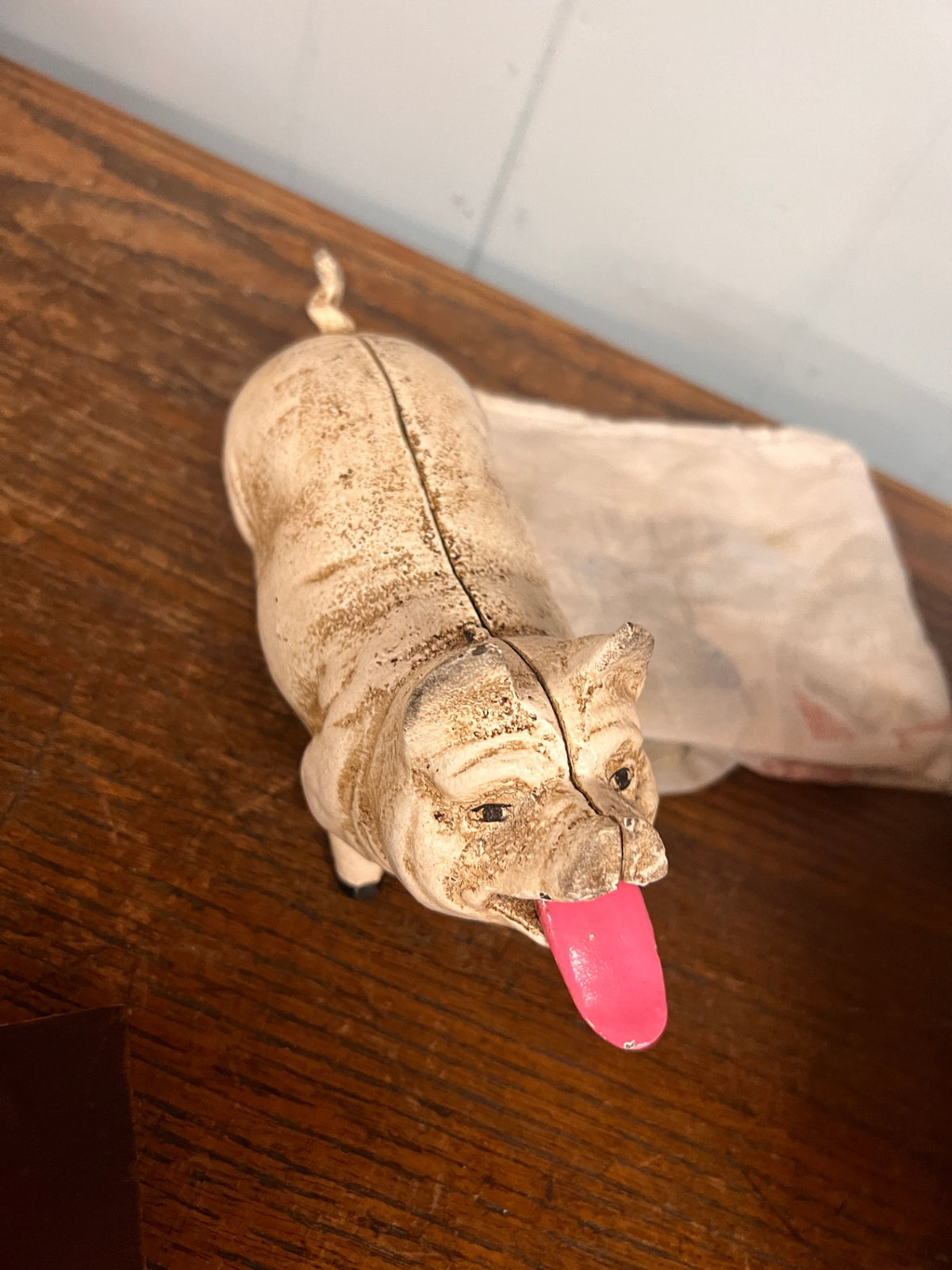 Cast Iron Pig Figure with Tongue and Tail Wagging Mechanism