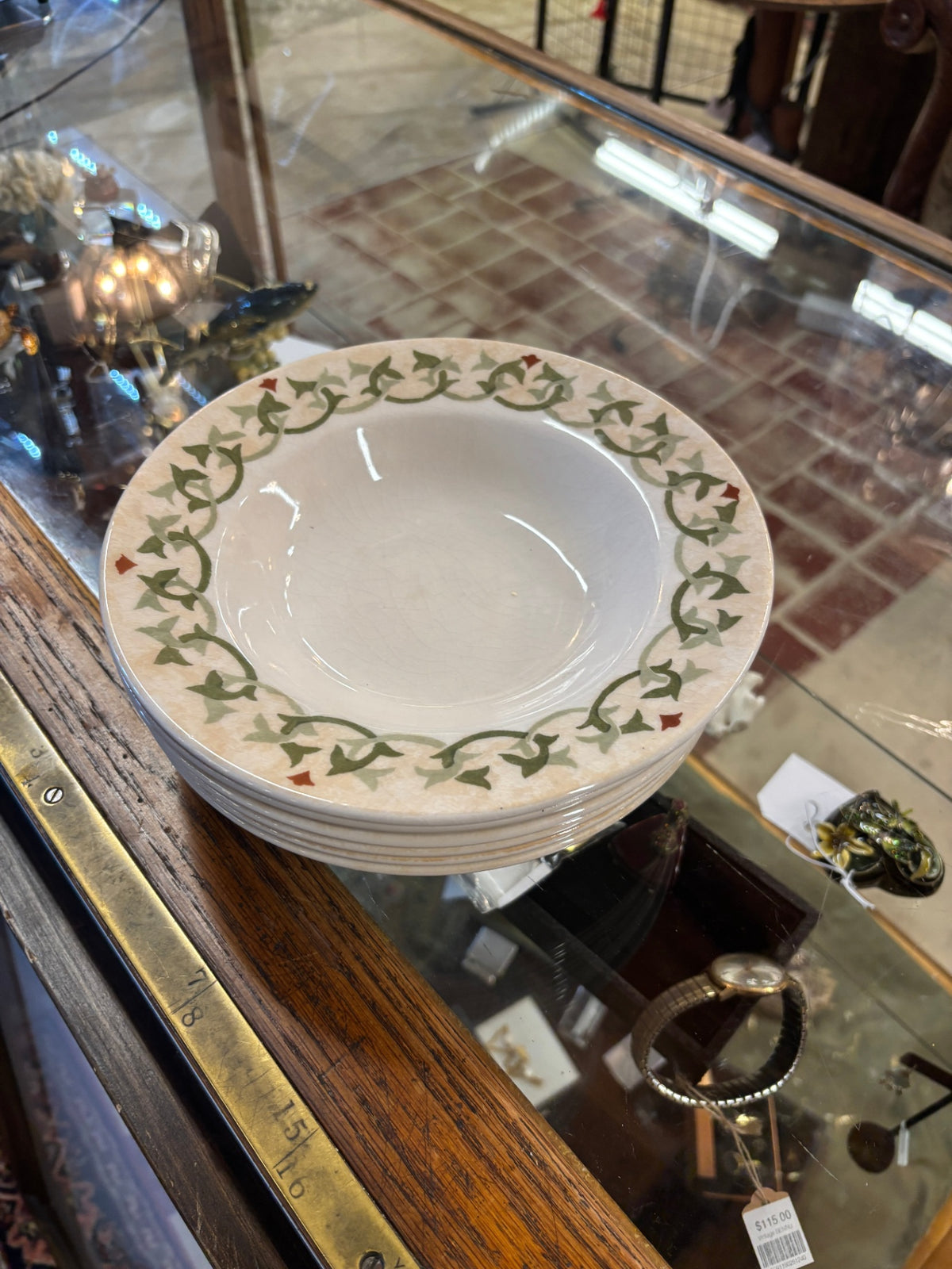 Pier 1 Imports Green Ivy Vine Pattern Soup Bowls – Set of 6