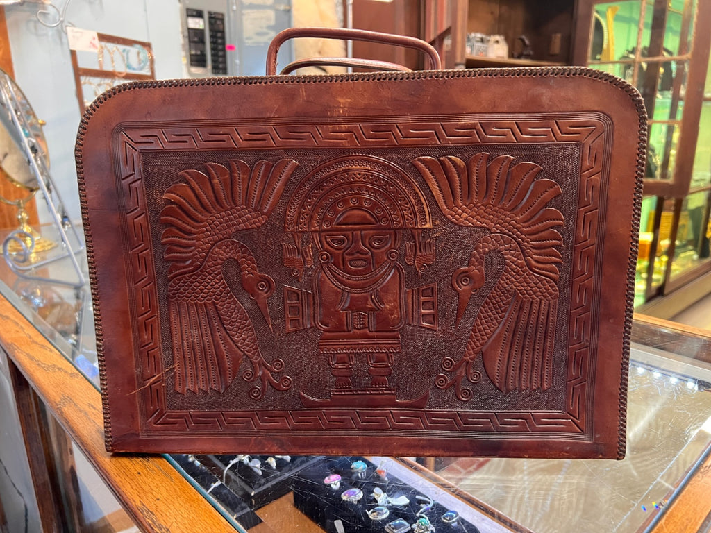 Vintage Tooled Leather Portfolio Briefcase – Peruvian Inca & Equestrian Designs