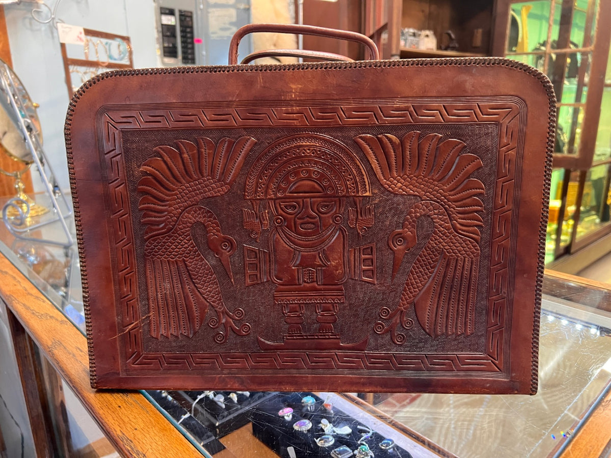 Vintage Tooled Leather Portfolio Briefcase – Peruvian Inca & Equestrian Designs
