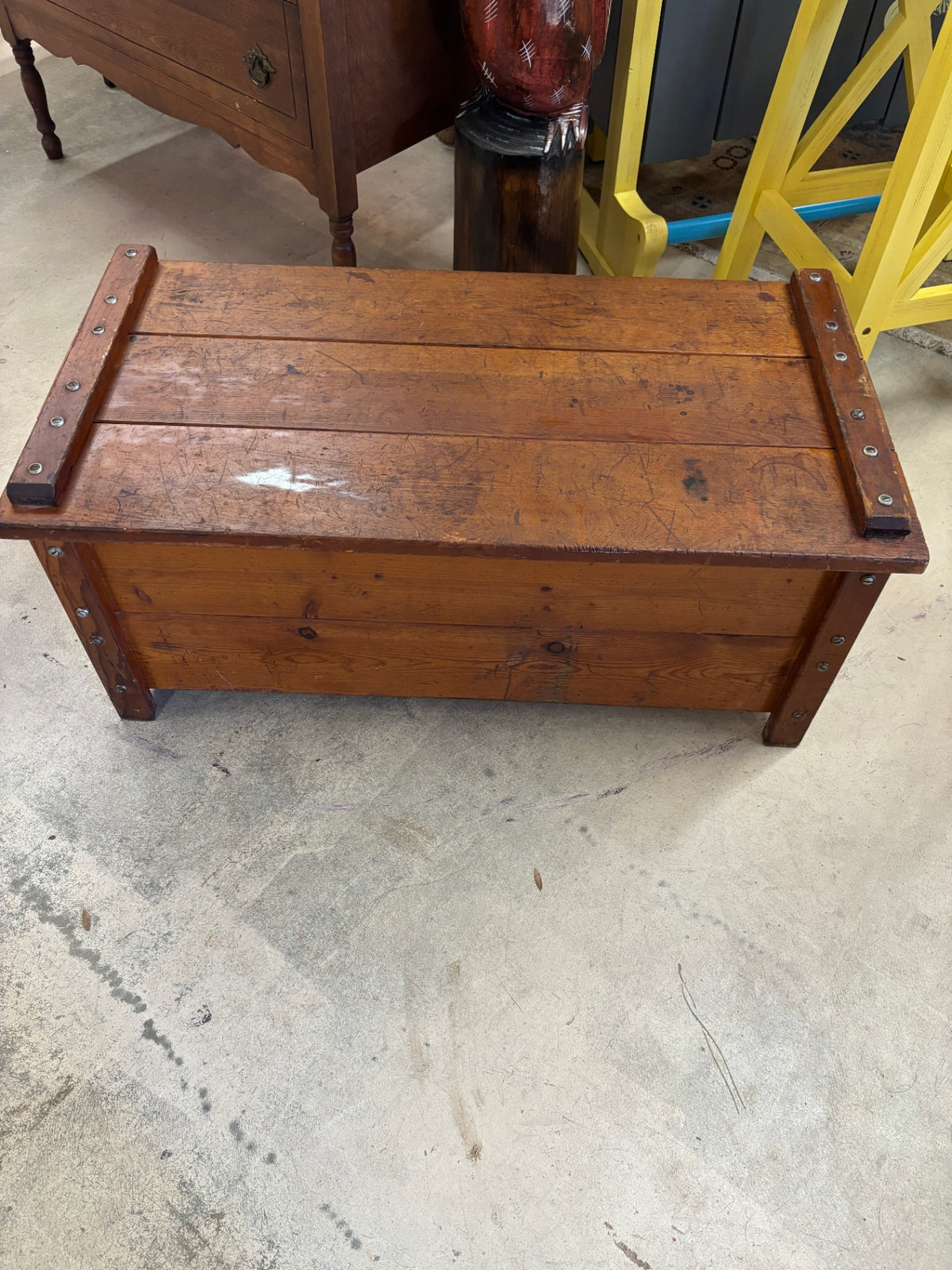 Vintage Rustic Solid Wood Storage Chest / Blanket Box with Metal Stud Accents