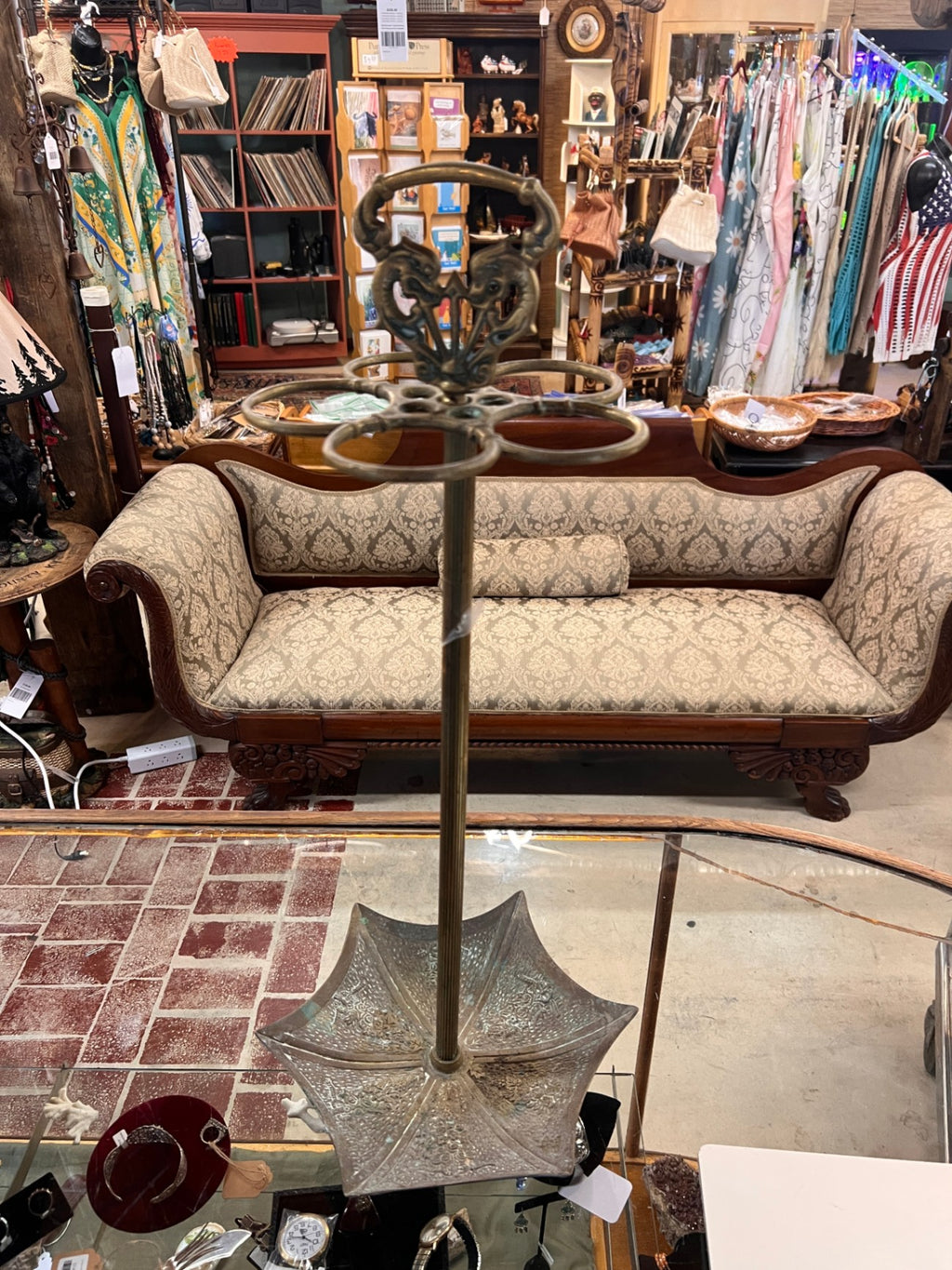 Vtg MCM Brass Umbrella Cane Holder Stand