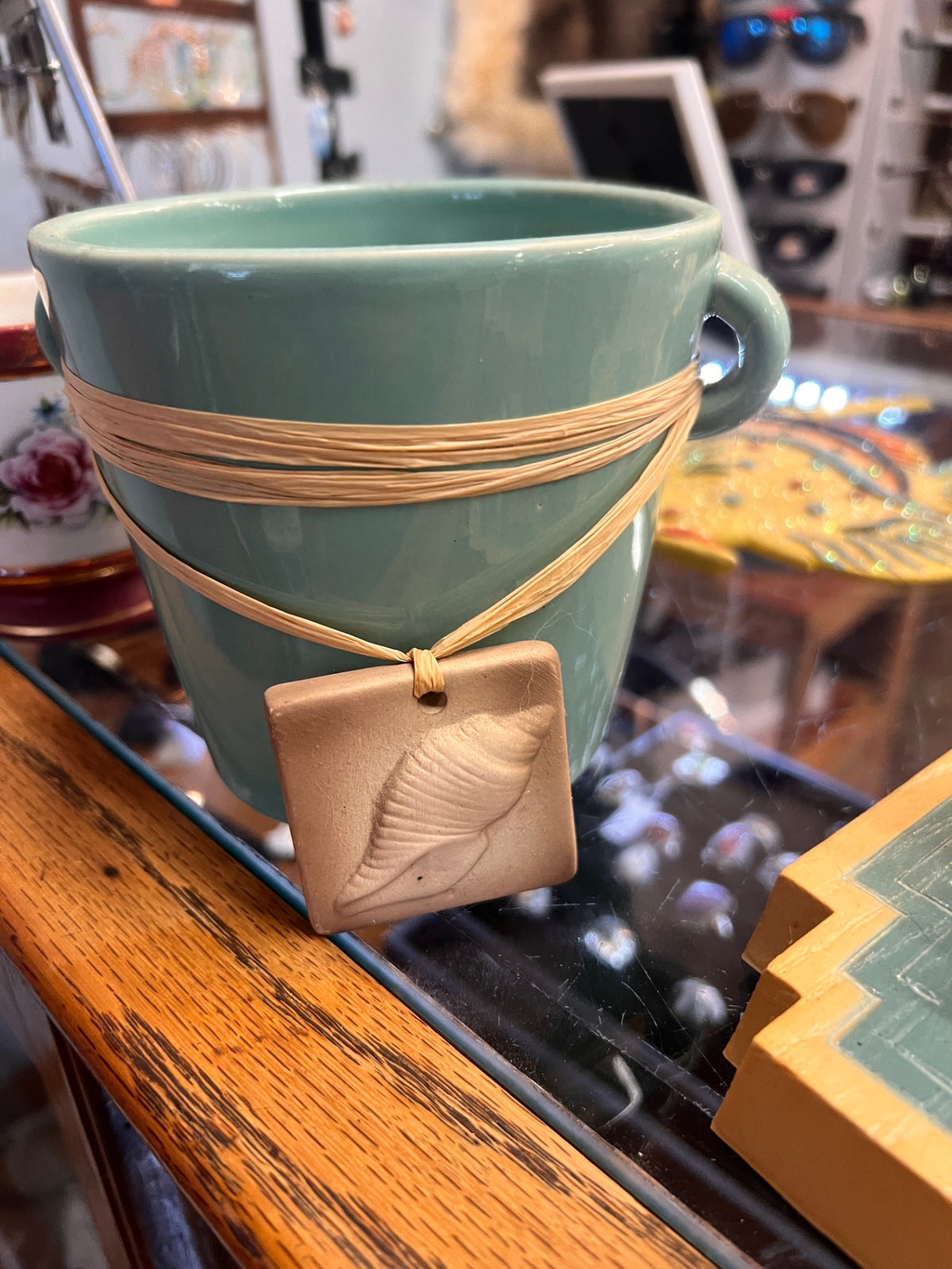 Sea Foam Green Planter with Shell Design
