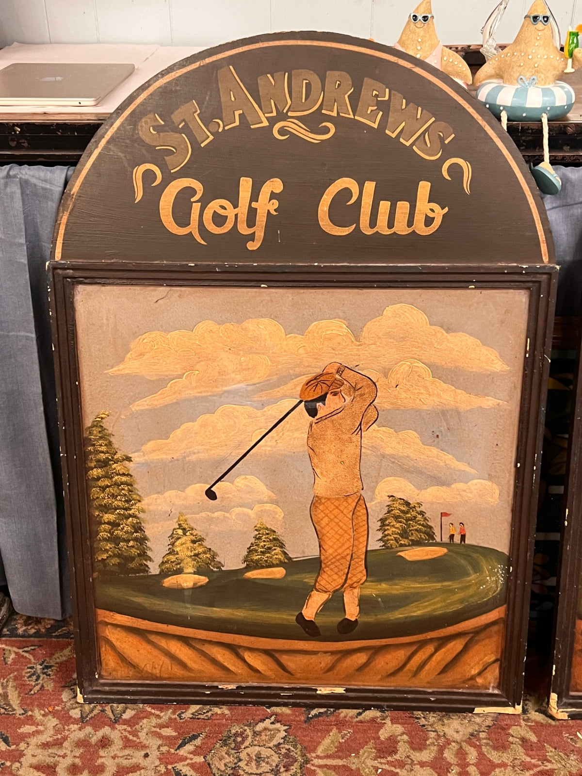 Vintage Style St. Andrews Golf Club Hand-Painted Wooden Pub Sign – Golf Wall Art