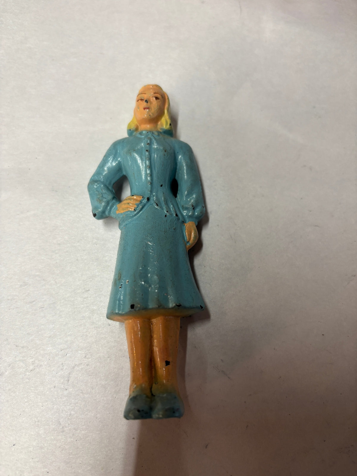 Vintage Barclay Lead Figurine: Woman in Blue, 1940s-50s | Railroad People
