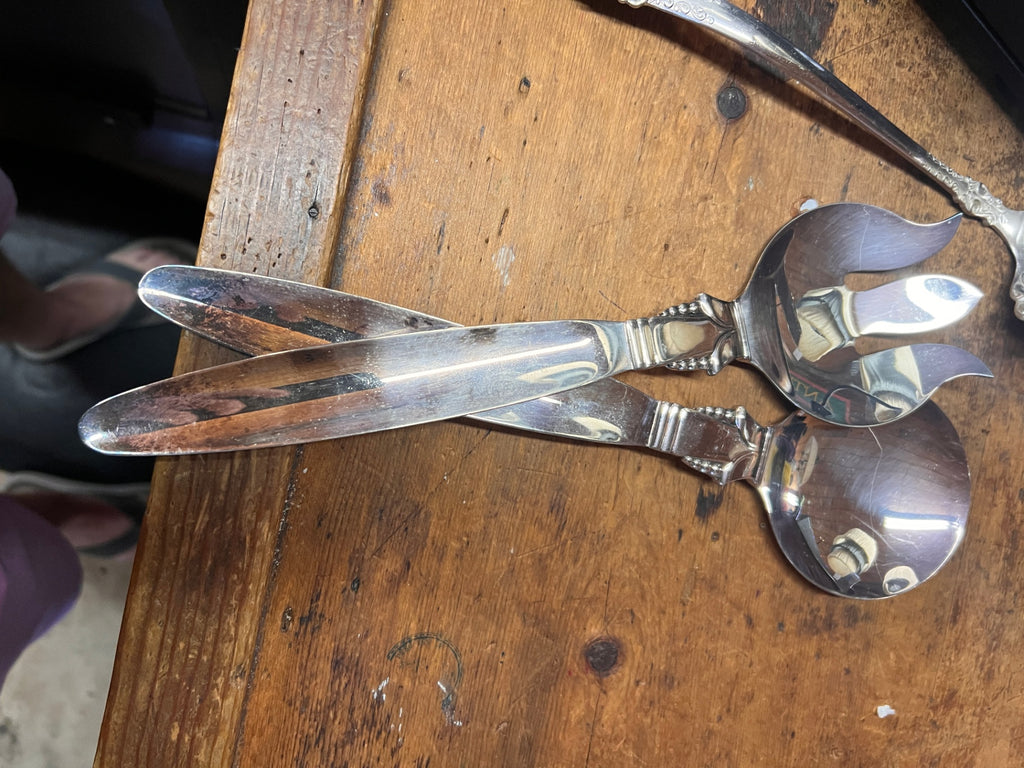 Vintage Izabel Lam Designer Salad Serving Spoon & Fork Set – Modernist Sculptural Flatware