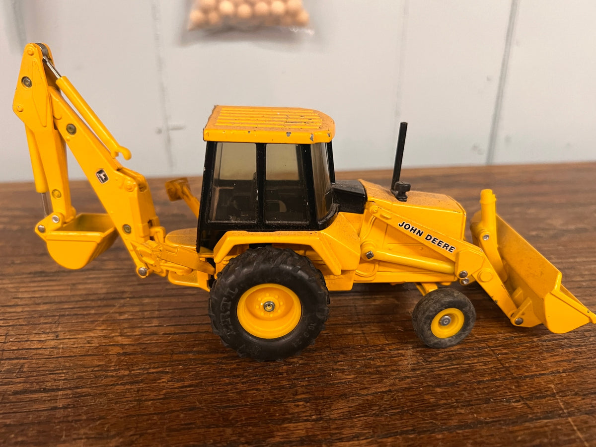 vintage Ertl John Deere yellow tractor diecast backhoe excavator front loader