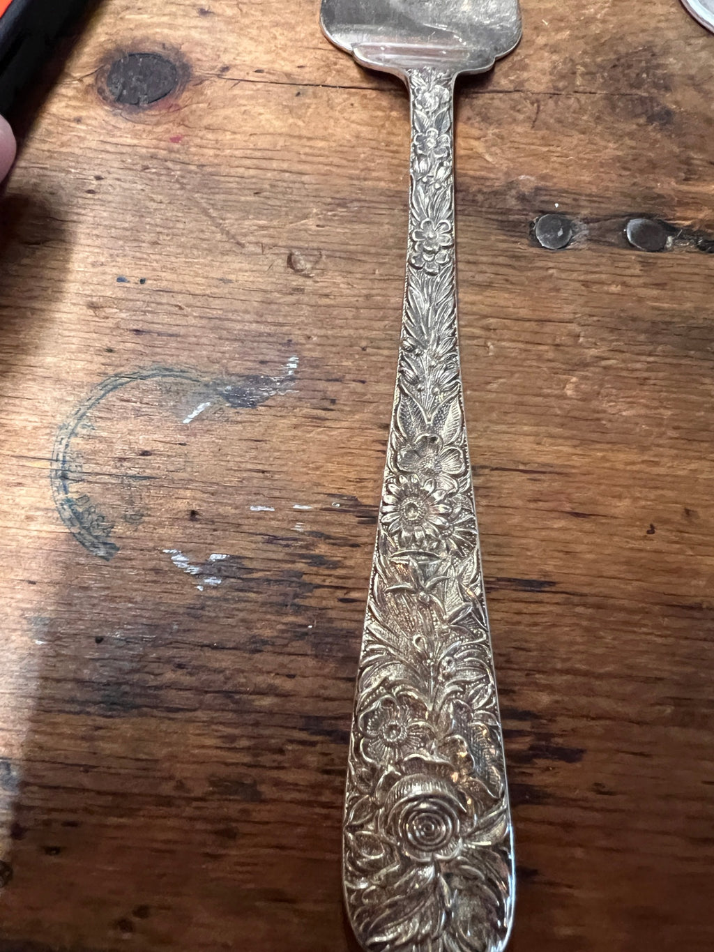 Antique Sterling Silver Three-Tine Serving Fork – Ornate Floral Pattern – 50.6 Grams
