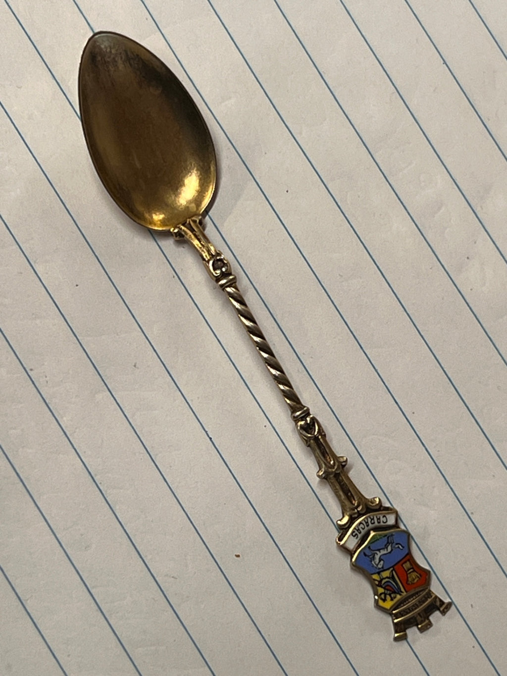 Antique 800 Silver Bruges Belgium Souvenir Spoon – Enamel Coat of Arms – Gold Wash