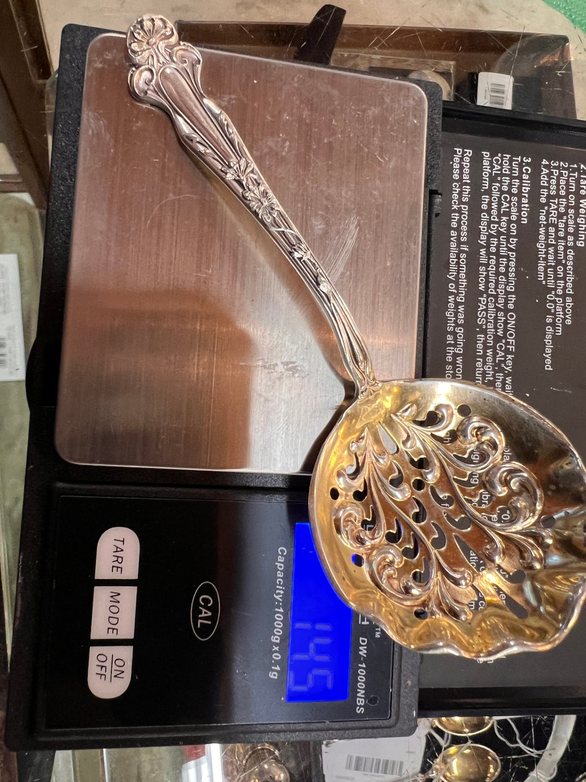 Antique Sterling Silver Pierced Bonbon Spoon – Floral Art Nouveau Design – 14.5 Grams