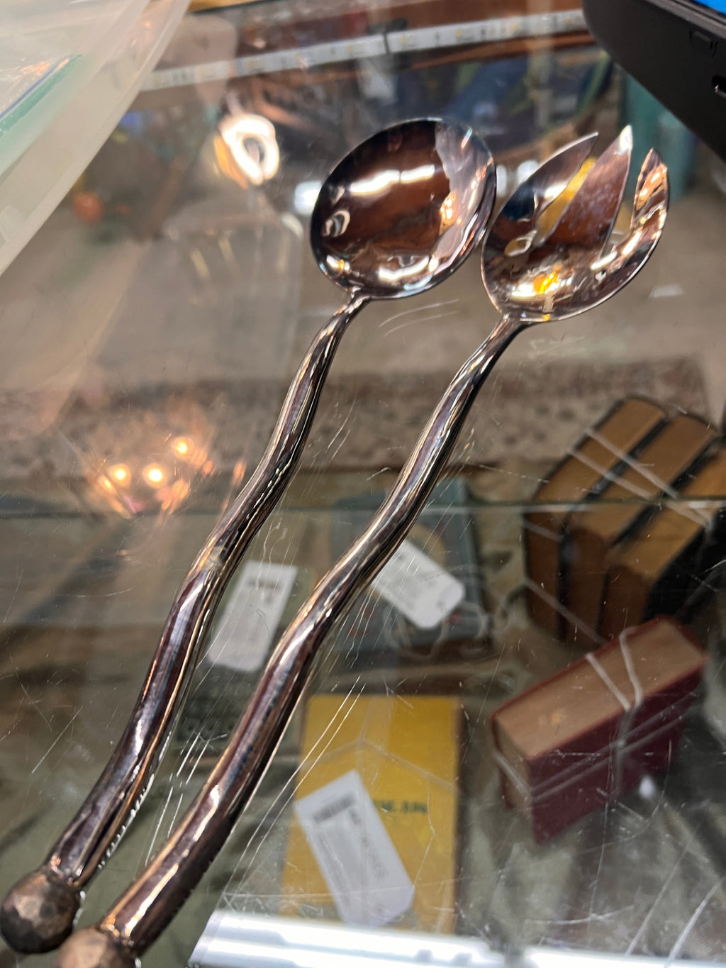 Vintage Izabel Lam Designer Salad Serving Spoon & Fork Set – Modernist Sculptural Flatware